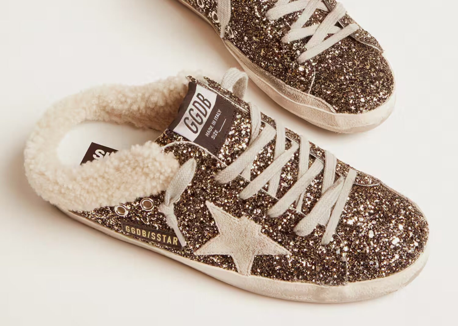 golden goose super star sabot glitter shearling (w)