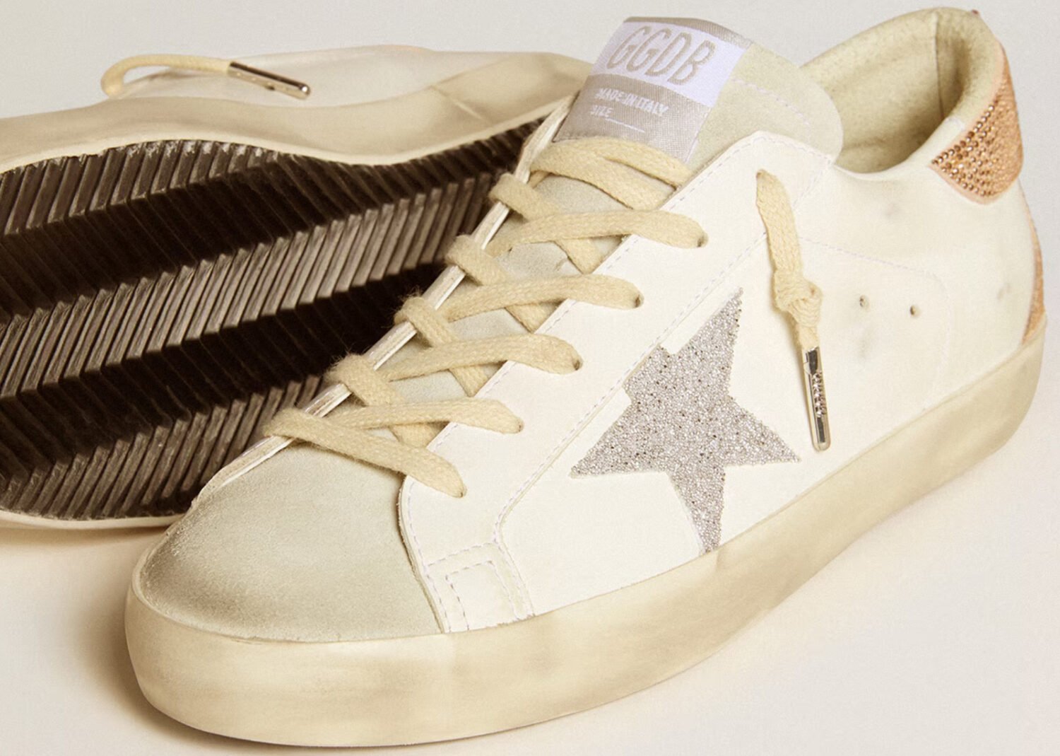 golden goose super star white silver swarovski crystal star (w)