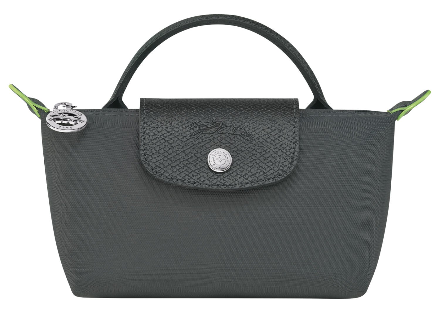 longchamp le pliage green pouch with handle graphite