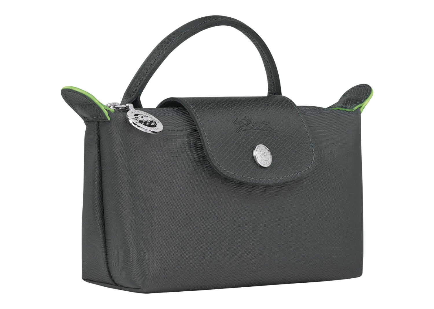 longchamp le pliage green pouch with handle graphite3