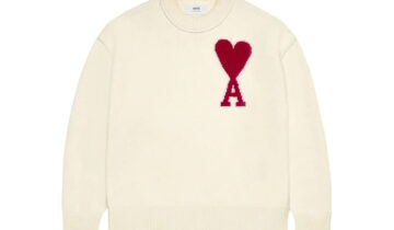 Ami Paris Ami De Coeur Felted Merino Wool Sweater Off White/Red