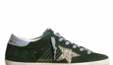 Golden Goose Super Star Green Suede Silver Glitter (W)