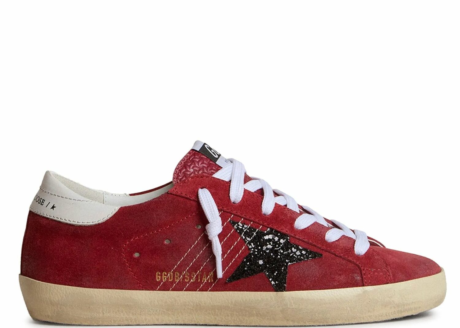 golden goose super star red suede with glitter star (w)