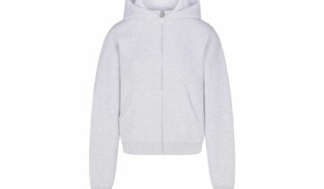 Skims Cotton Fleece Classic Zip Up Hoodie Light Heather Grey