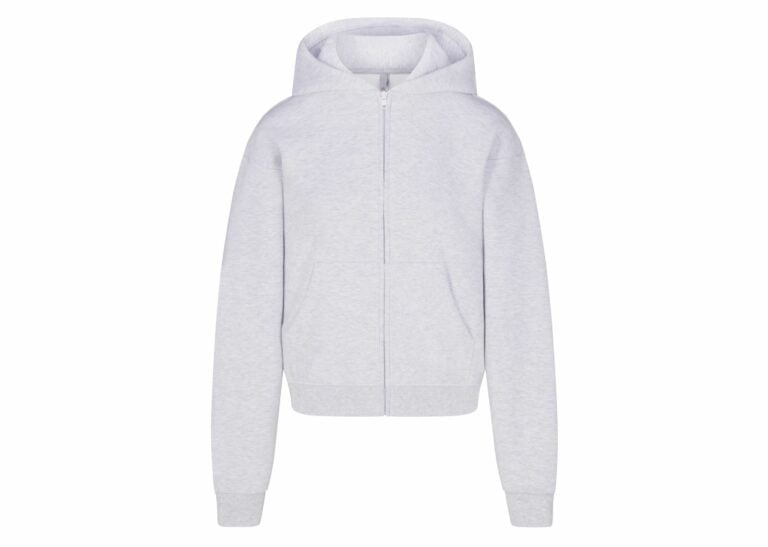 skims cotton fleece classic zip up hoodie light heather grey
