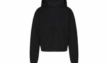 Skims Cotton Fleece Classic Zip Up Hoodie Onyx
