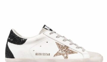 Golden Goose Super-Star Gold Glitter Star Black Glitter Heel (W)