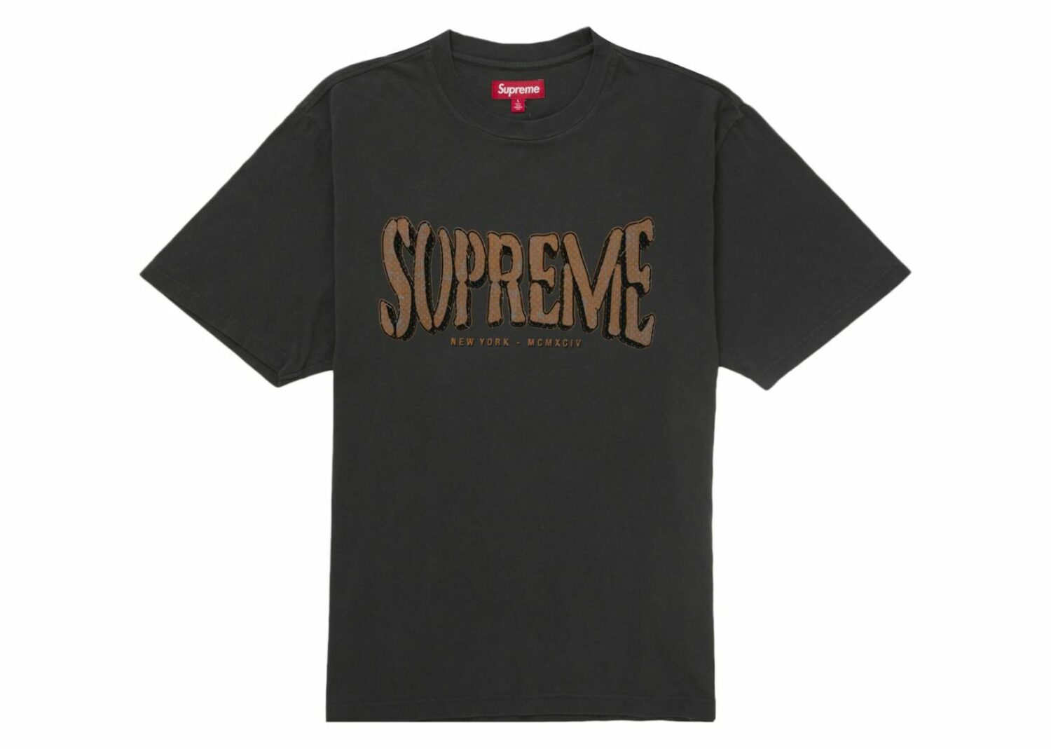 supreme flocked washed s/s top black