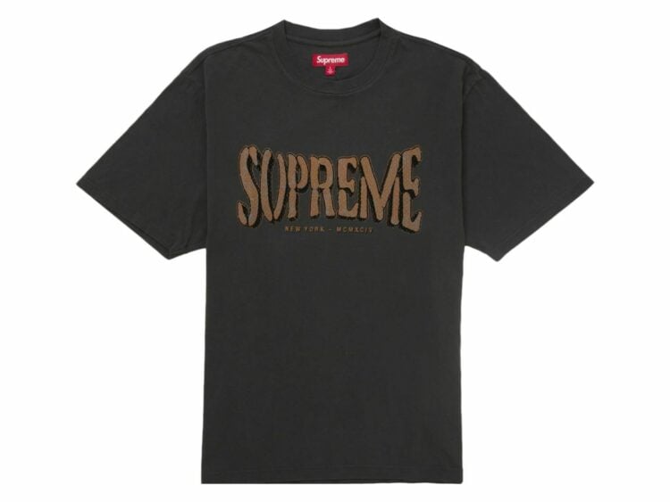 supreme flocked washed s/s top black