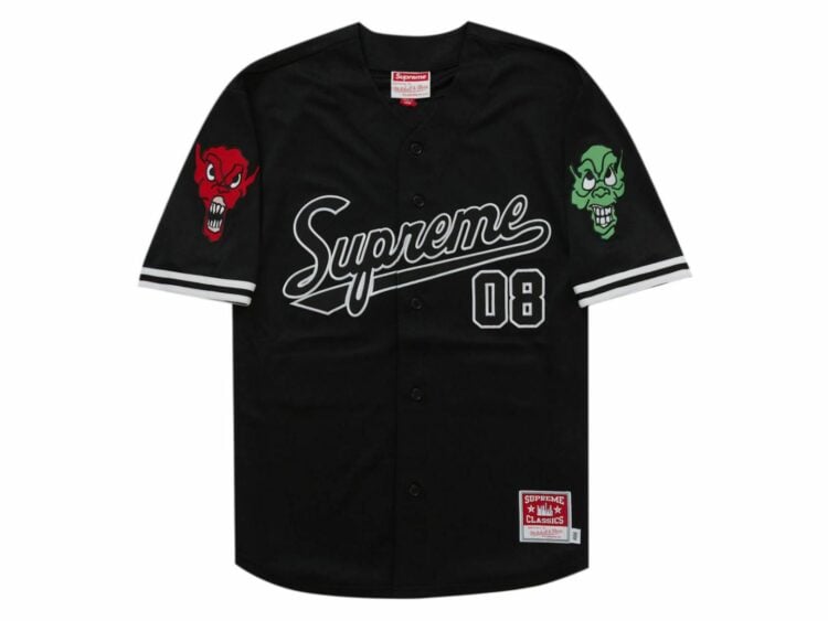 supreme mitchell & ness downtown hell baseball jersey black