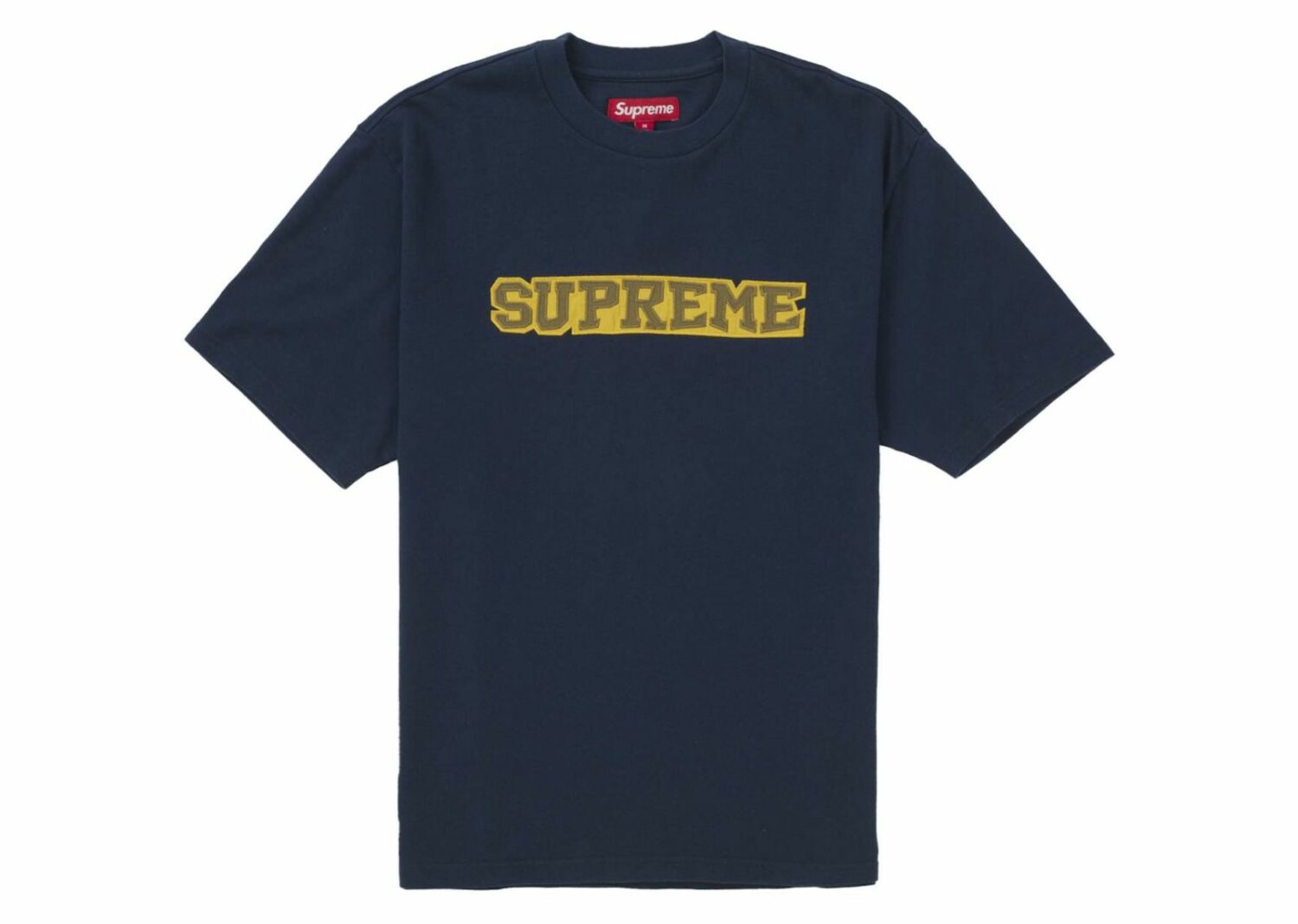 supreme satin appliqué s/s top navy