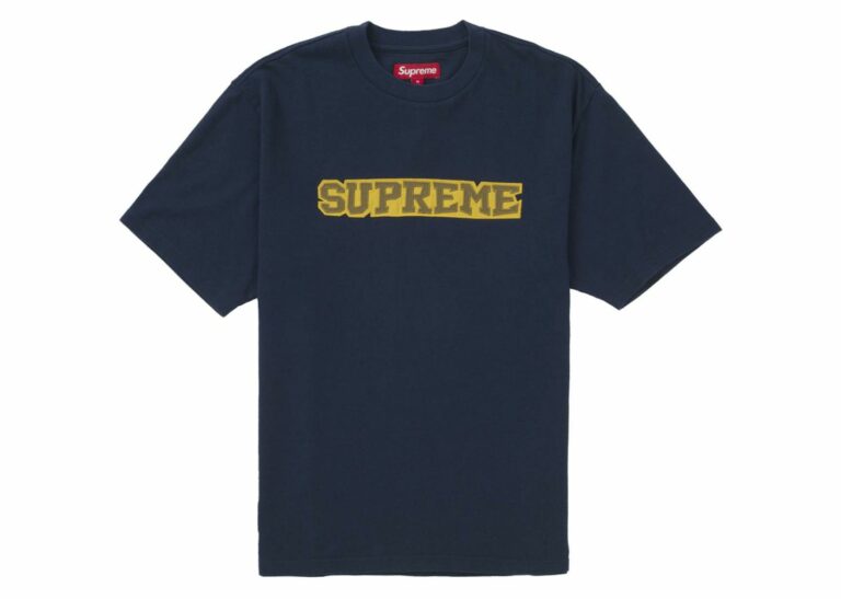 supreme satin appliqué s/s top navy