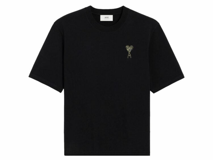 ami paris ami de coeur crew neck logo patch t shirt black