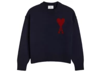 Ami Paris Ami de Coeur Intarsia Logo Jumper Midnight Blue Blood Red