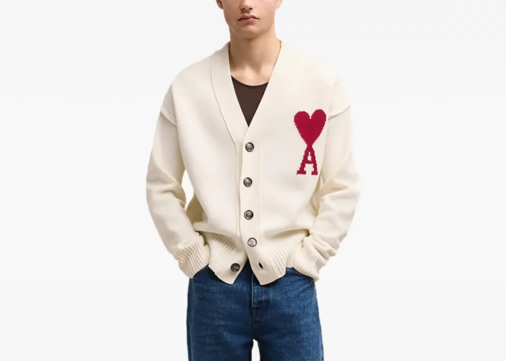 Ami Paris Ami de Coeur Wool Cardigan Cream White - AMI-LOG-CDG-CRM