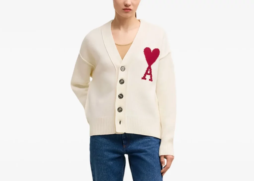 Ami Restyling Ami Paris Ami de Coeur Wool Cardigan Cream White - AMI-LOG-CDG-CRM ...