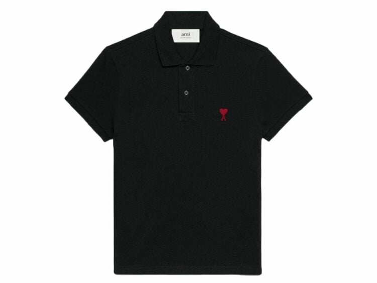 ami paris embroidered heart polo t shirt black