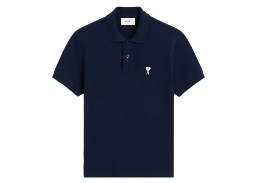 ami paris embroidered logo polo t shirt navy blue