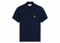 ami paris embroidered logo polo t shirt navy blue
