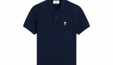 Ami Paris Embroidered Logo Polo T-Shirt Navy Blue