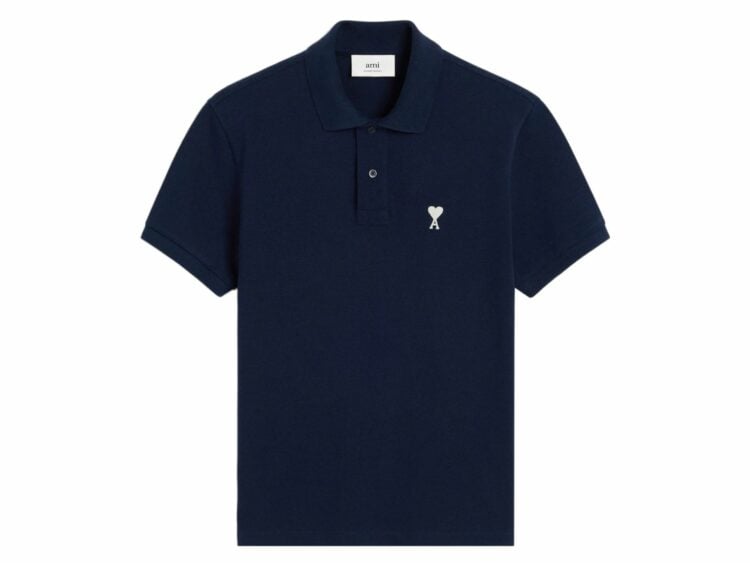 ami paris embroidered logo polo t shirt navy blue