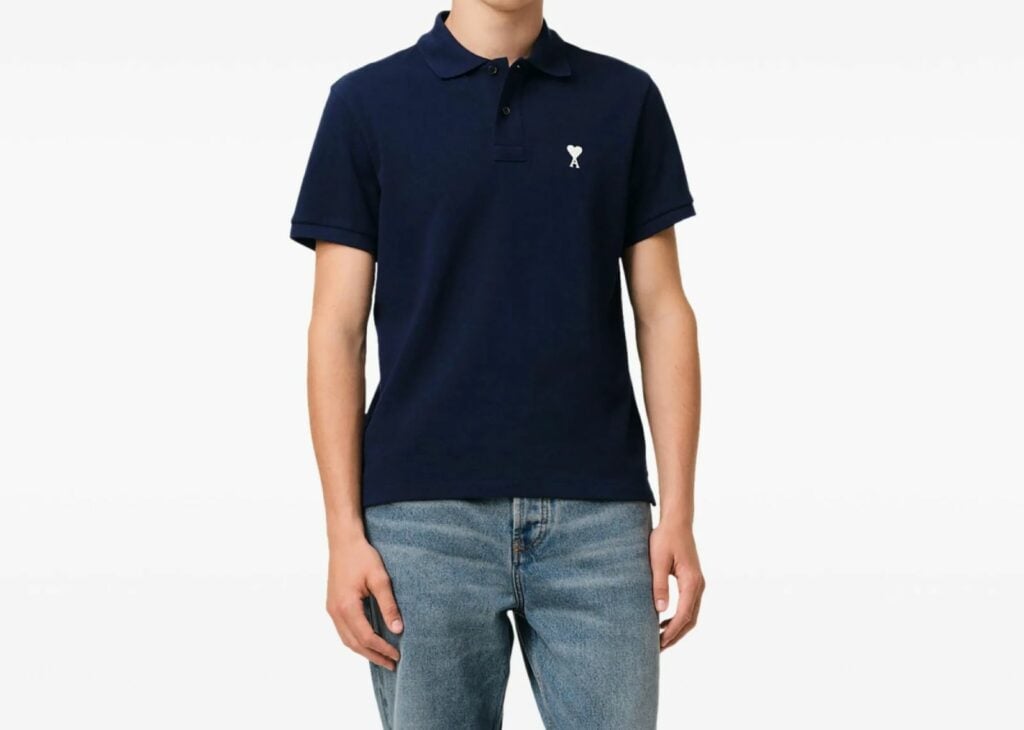 Ami Paris Embroidered Logo Polo T-Shirt Navy Blue - AMI-ADC-POL