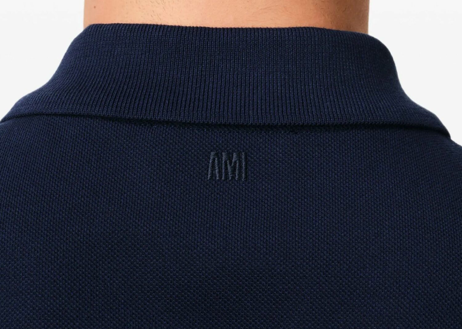ami paris embroidered logo polo t shirt navy blue3