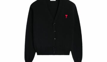 Ami Paris Logo Embroidered Wool Cardigan Black