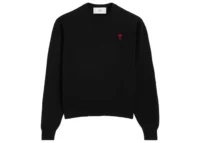 Ami Paris Logo Embroidered Wool Jumper Black Scarlet