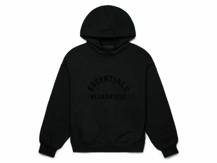 fear of god essentials arch logo hoodie jet black