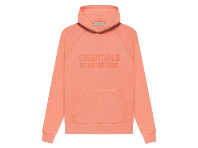 fear of god essentials hoodie coral