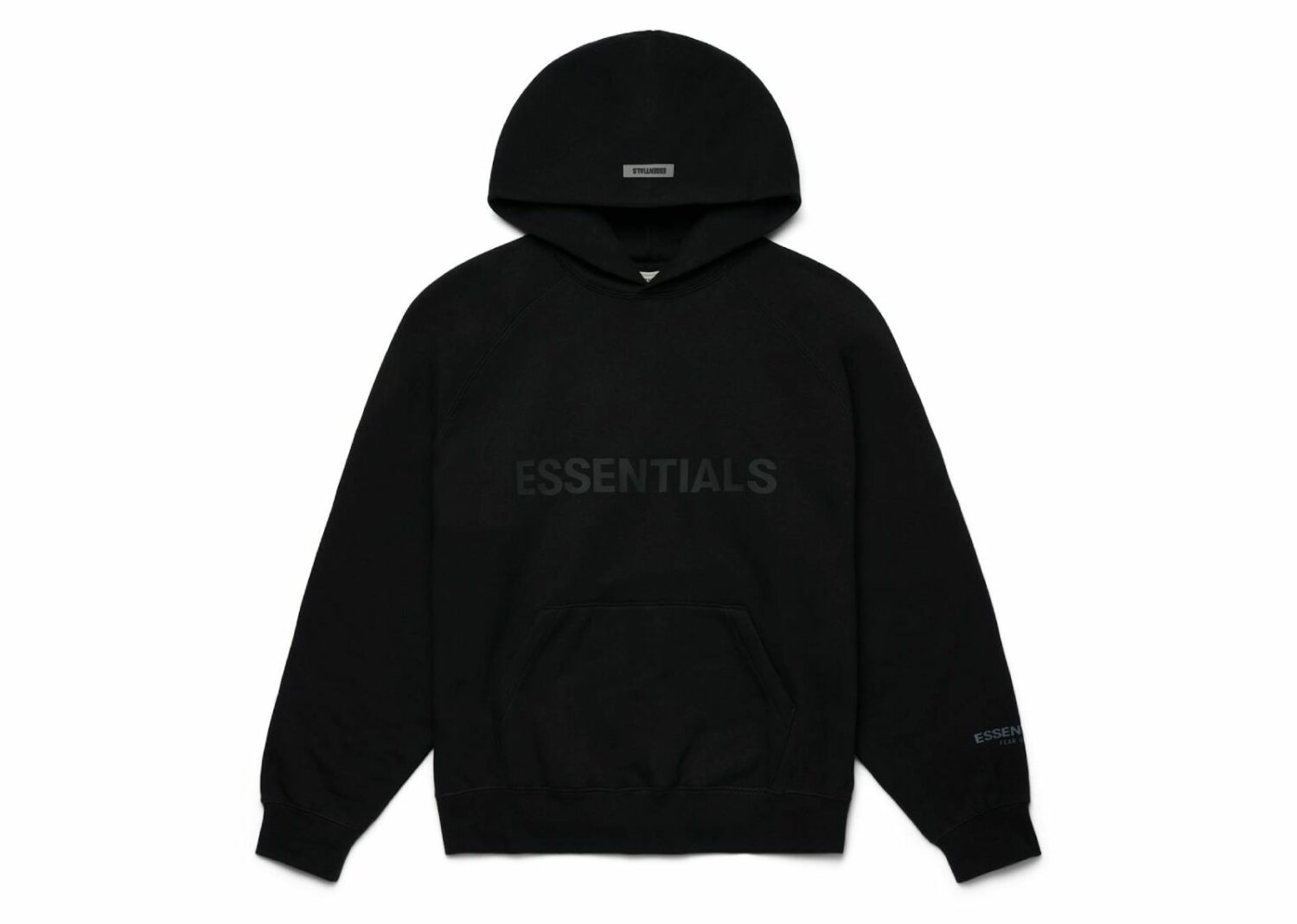 fear of god essentials pullover hoodie applique logo dark slate stretch limo black