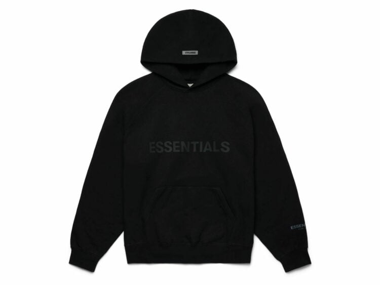 fear of god essentials pullover hoodie applique logo dark slate stretch limo black