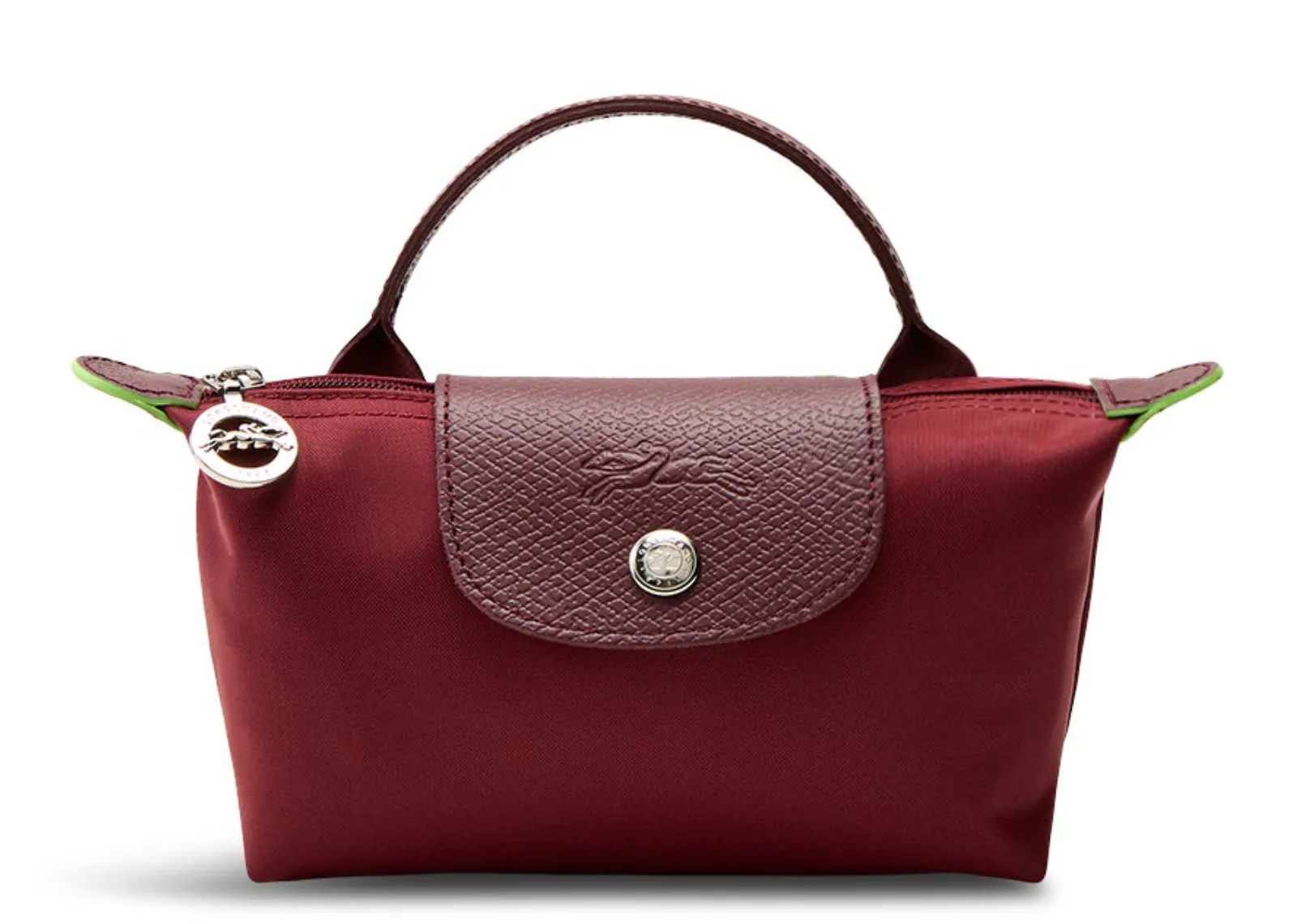 Longchamp Le Pliage Green Pouch with handle Pomegranate