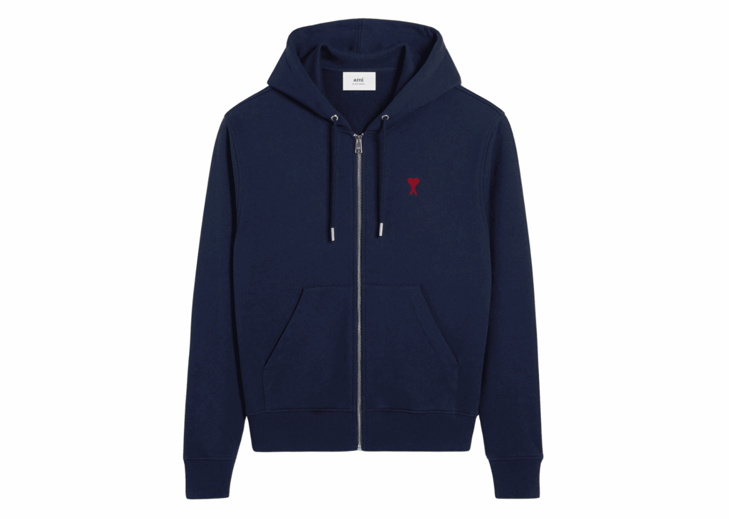 ami paris ami de coeur cotton zipped hoodie navy