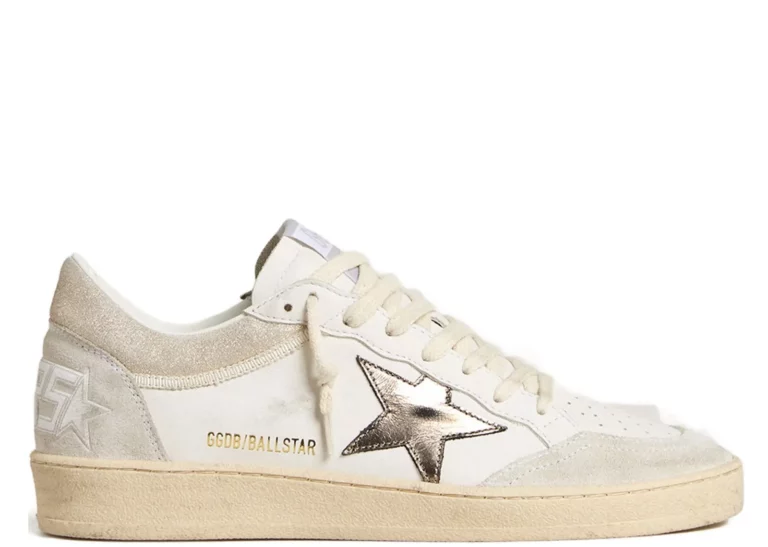 Golden Goose Ball-Star White Leather Metallic Star Glossy Heel (W)