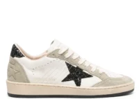 Golden Goose Ball-Star White Nappa Black Glitter Star Heel (W)