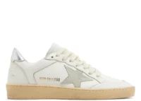 Golden Goose Ball-Star White Leather Gray Suede Star Silver Heel (W)