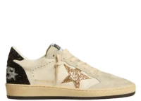 Golden Goose Ball-Star White Nappa Gold Glitter Star Black Glitter Heel (W)