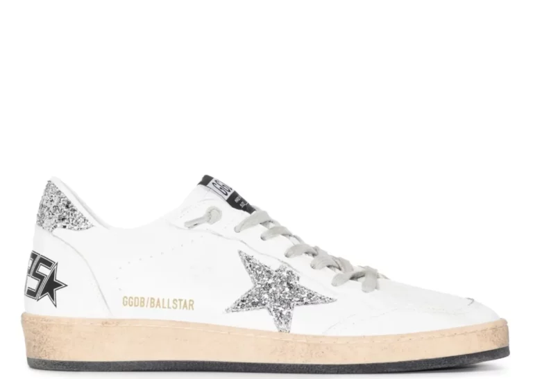 Golden Goose Ball-Star White Nappa Silver Glitter Star Heel (W)