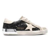 Golden Goose Super-Star Black Glitter Cream Star Heel Silver Foxing (W)