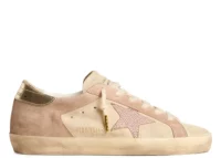 Golden Goose Super-Star Pale Pink Beige Suede Crystal Star Platinum Heel (W)