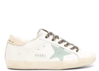 Golden Goose Super-Star White Leather Gray Glitter Star Nude Heel Leopard Laces (W)
