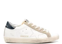 Golden Goose Super-Star White Leather Perforated Star Blue Heel (W)