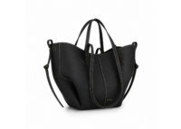 Polène Cyme Mini Edition Textured Black with Ecru Stitching