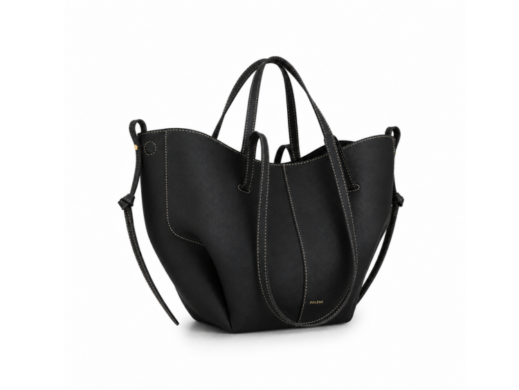 Polène Cyme Mini Edition Textured Black with Ecru Stitching