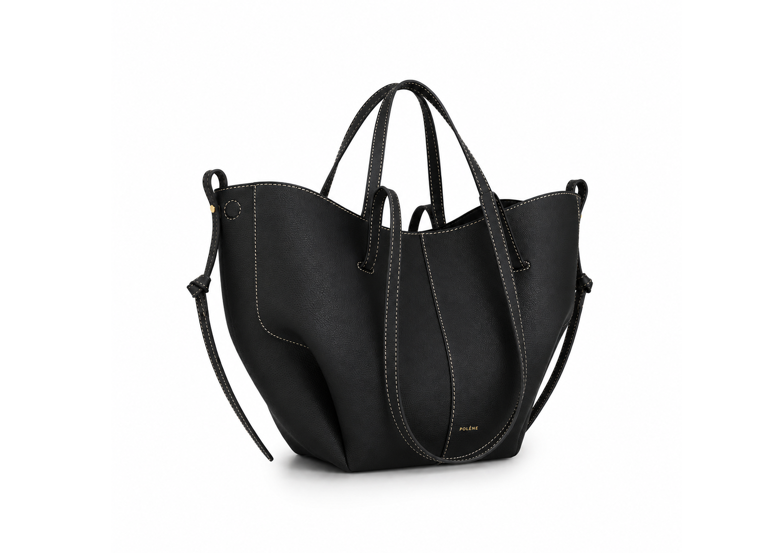 Polène Cyme Mini Edition Textured Black with Ecru Stitching