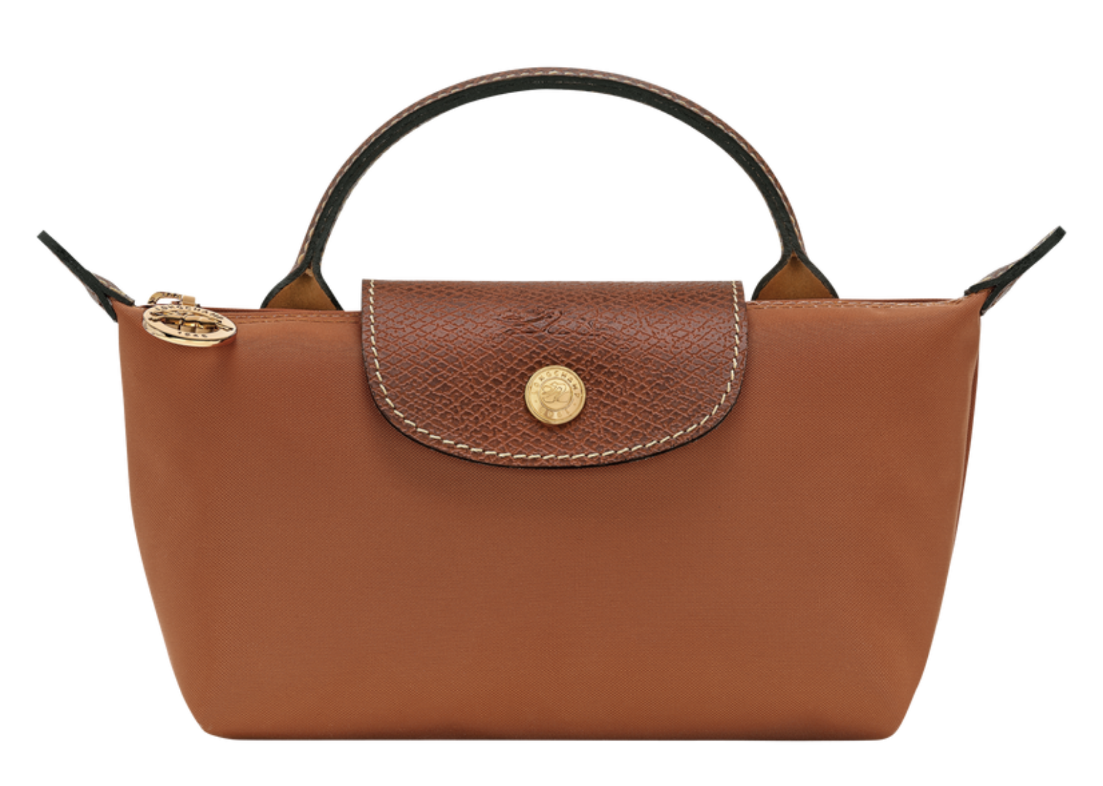 longchamp le pliage original pouch with handle cognac