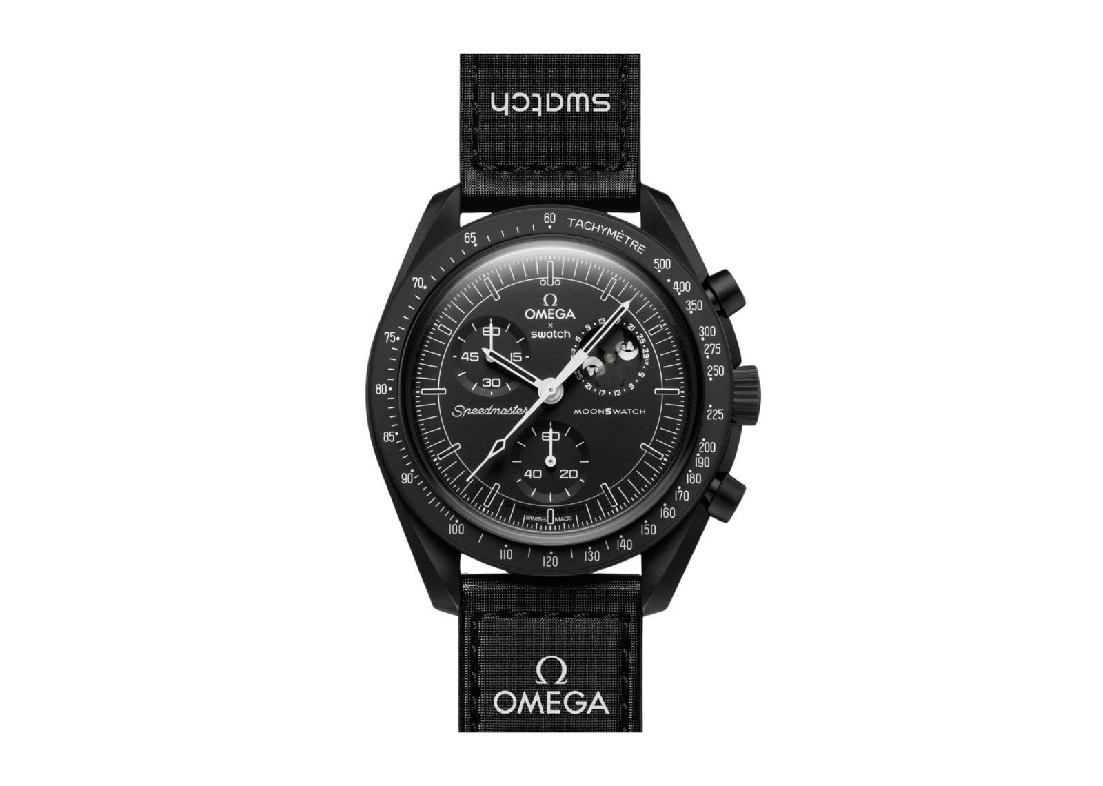 swatch x omega bioceramic moonswatch mission to moonphase new moon 1
