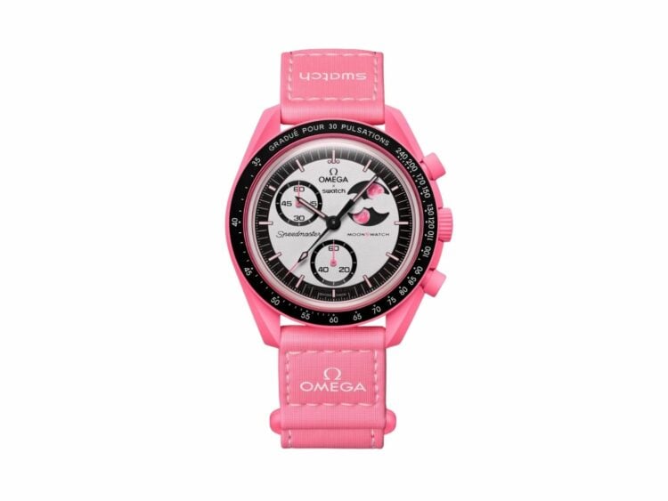 swatch x omega bioceramic moonswatch mission to the pink moon 1